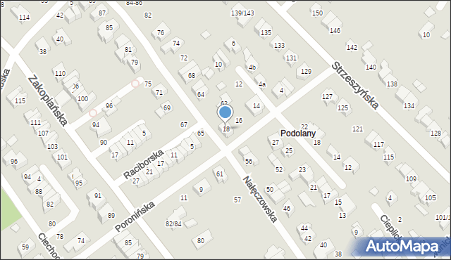 Poznań, Poronińska, 18, mapa Poznania