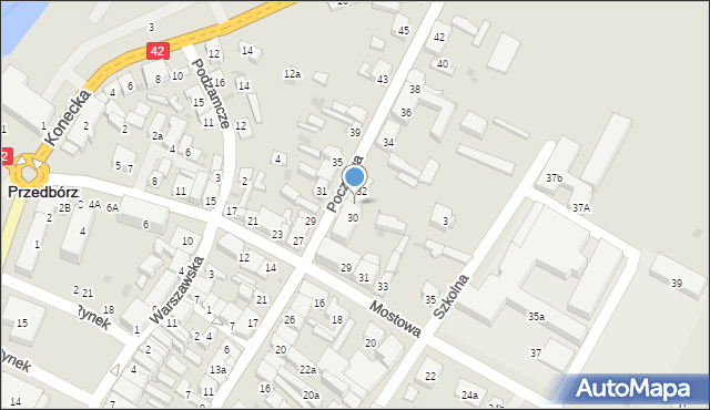 Przedbórz, Pocztowa, 32A, mapa Przedbórz