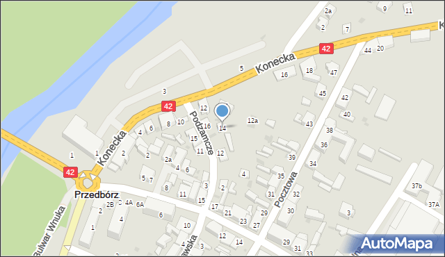 Przedbórz, Podzamcze, 14, mapa Przedbórz