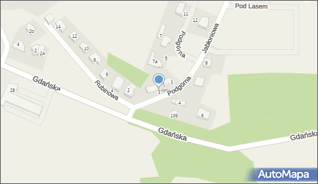 Przodkowo, Podgórna, 1, mapa Przodkowo