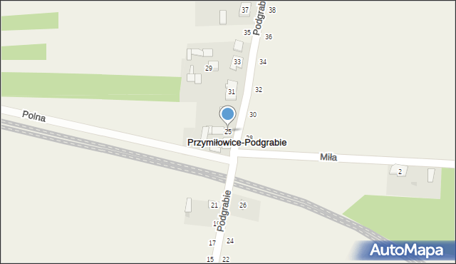 Przymiłowice, Podgrabie, 25, mapa Przymiłowice