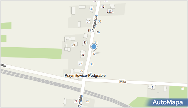 Przymiłowice, Podgrabie, 32, mapa Przymiłowice