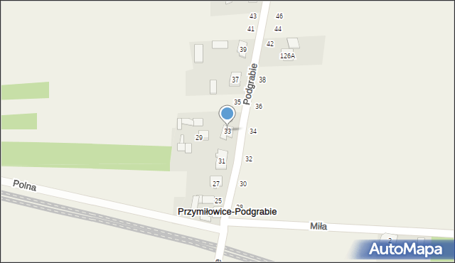 Przymiłowice, Podgrabie, 33, mapa Przymiłowice