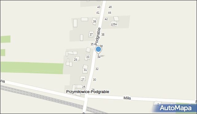 Przymiłowice, Podgrabie, 34, mapa Przymiłowice