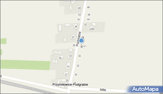 Przymiłowice, Podgrabie, 36, mapa Przymiłowice