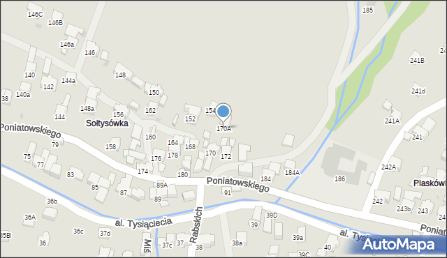 Rabka-Zdrój, Poniatowskiego, 170A, mapa Rabka-Zdrój