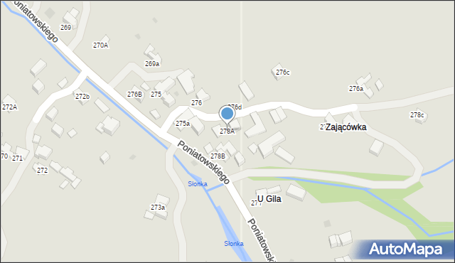 Rabka-Zdrój, Poniatowskiego, 278A, mapa Rabka-Zdrój