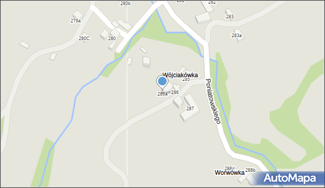 Rabka-Zdrój, Poniatowskiego, 286a, mapa Rabka-Zdrój