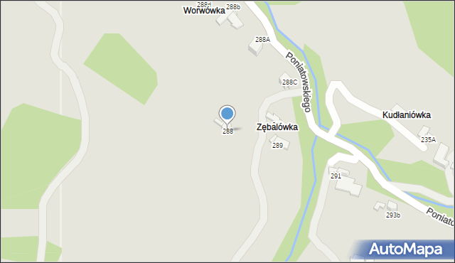 Rabka-Zdrój, Poniatowskiego, 288, mapa Rabka-Zdrój