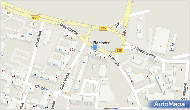 Racibórz, Podwale, 3, mapa Racibórz