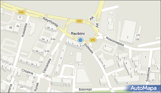 Racibórz, Podwale, 7, mapa Racibórz