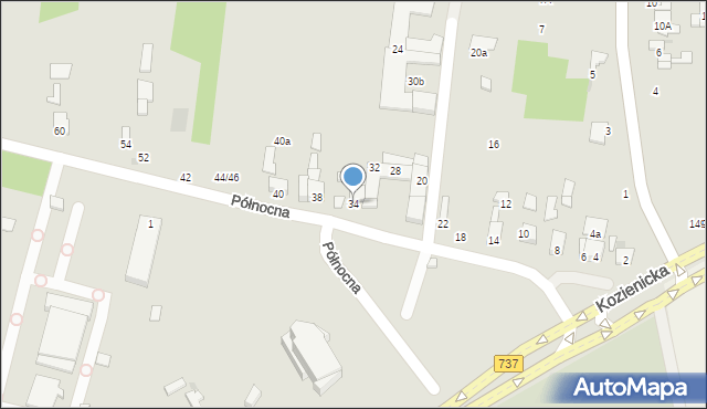 Radom, Północna, 34, mapa Radomia