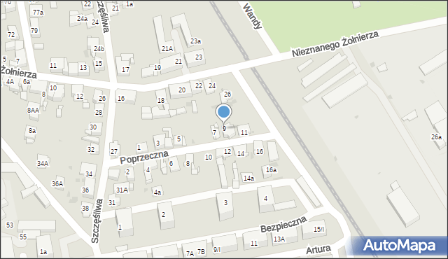 Radzionków, Poprzeczna, 9, mapa Radzionków
