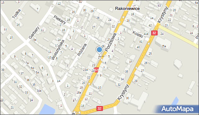 Rakoniewice, Pocztowa, 27, mapa Rakoniewice