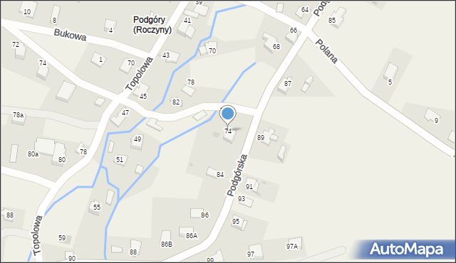 Roczyny, Podgórska, 74, mapa Roczyny