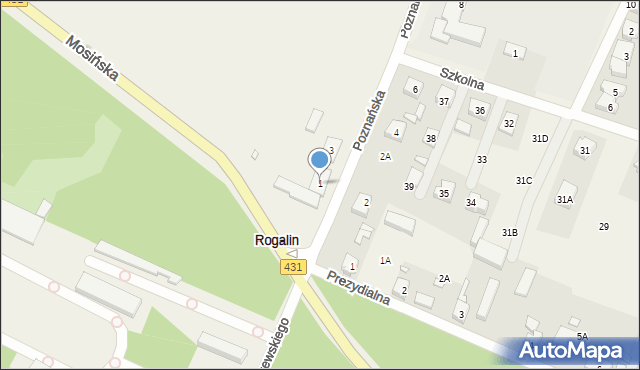 Rogalin, Poznańska, 1, mapa Rogalin