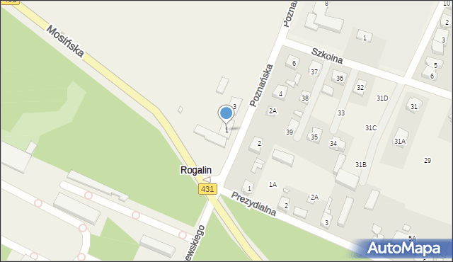 Rogalin, Poznańska, 1, mapa Rogalin