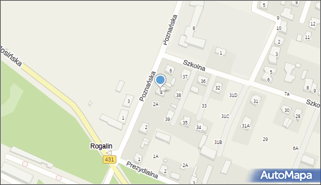 Rogalin, Poznańska, 4, mapa Rogalin