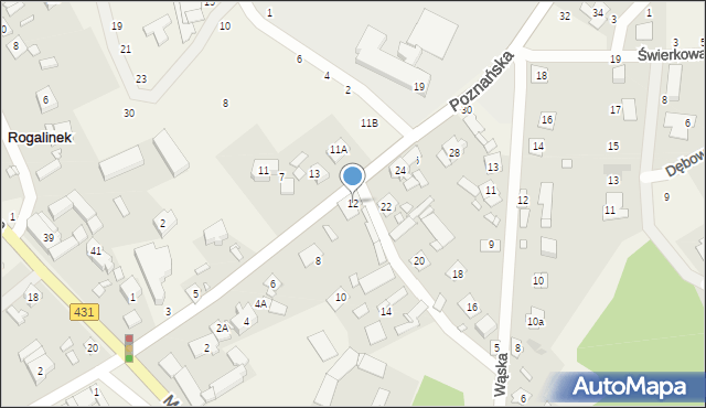 Rogalinek, Poznańska, 12, mapa Rogalinek