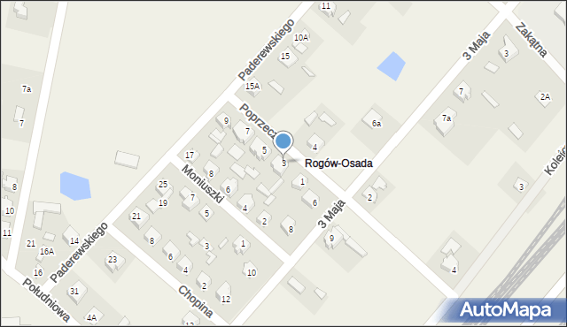 Rogów, Poprzeczna, 3, mapa Rogów