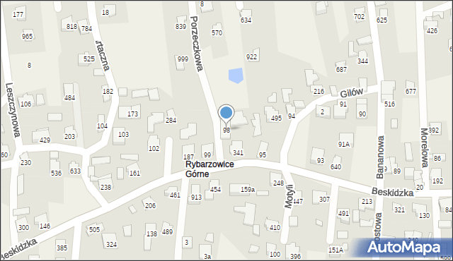 Rybarzowice, Porzeczkowa, 98, mapa Rybarzowice