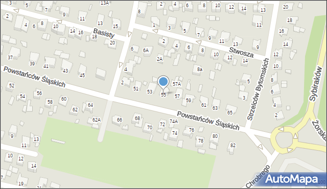 Rybnik, Powstańców Śląskich, 55, mapa Rybnika