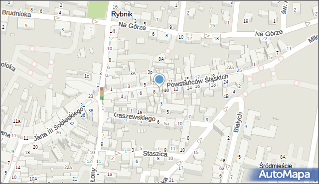 Rybnik, Powstańców Śląskich, 8A, mapa Rybnika