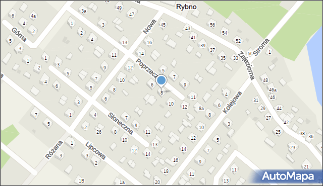 Rybno, Poprzeczna, 8, mapa Rybno