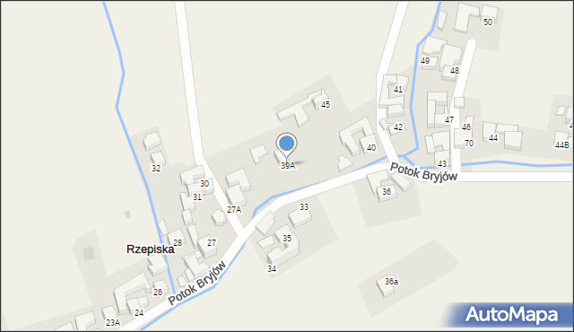 Rzepiska, Potok Bryjów, 39A, mapa Rzepiska