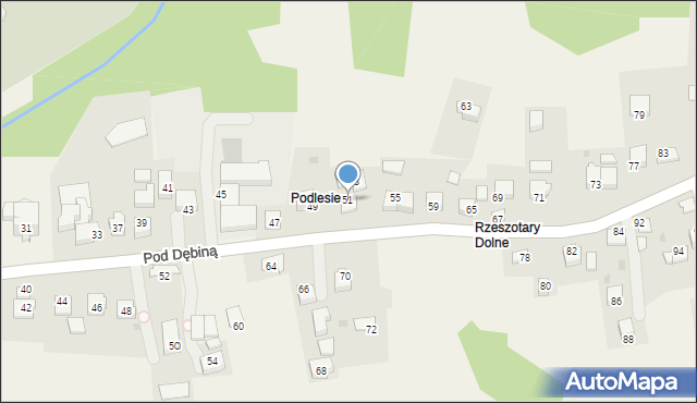 Rzeszotary, Pod Dębiną, 51, mapa Rzeszotary