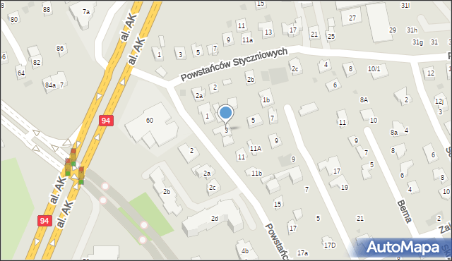 Rzeszów, Powstańców Listopadowych, 3, mapa Rzeszów