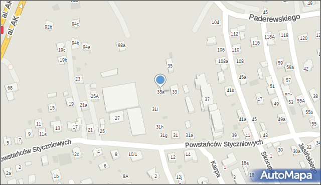 Rzeszów, Powstańców Styczniowych, 33a, mapa Rzeszów