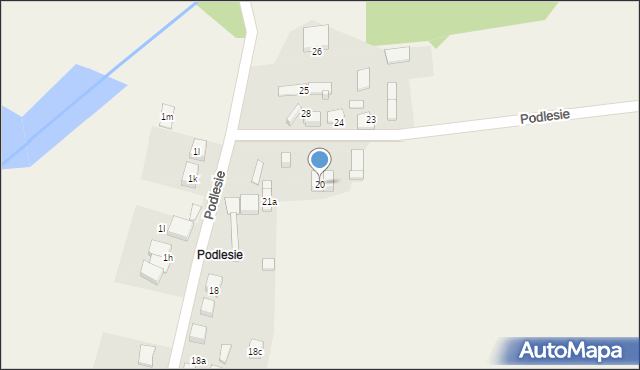 Sadów, Podlesie, 20, mapa Sadów