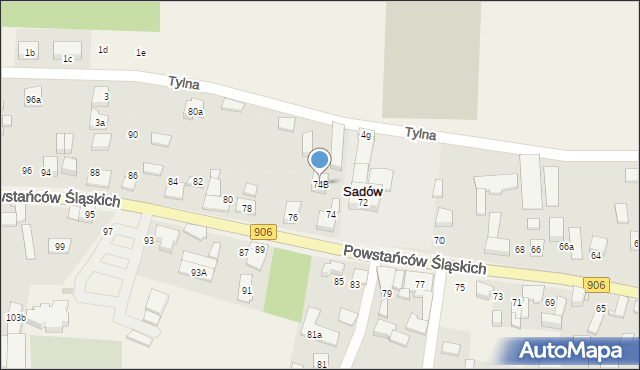 Sadów, Powstańców Śląskich, 74B, mapa Sadów