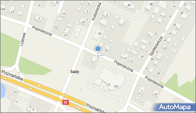 Sady, Poprzeczna, 1, mapa Sady