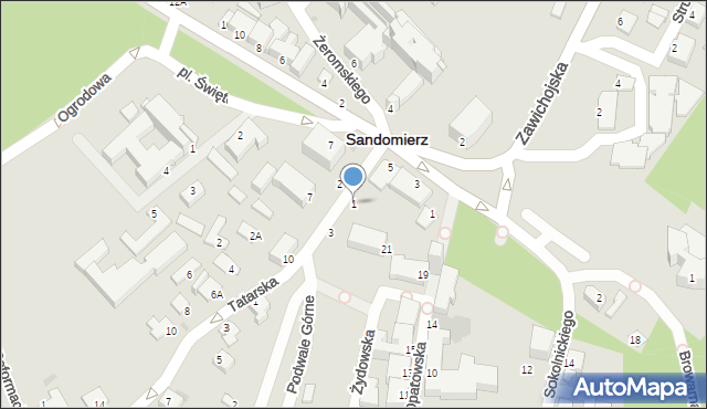 Sandomierz, Podwale Górne, 1, mapa Sandomierza