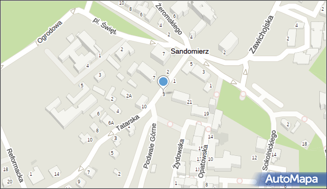 Sandomierz, Podwale Górne, 3, mapa Sandomierza