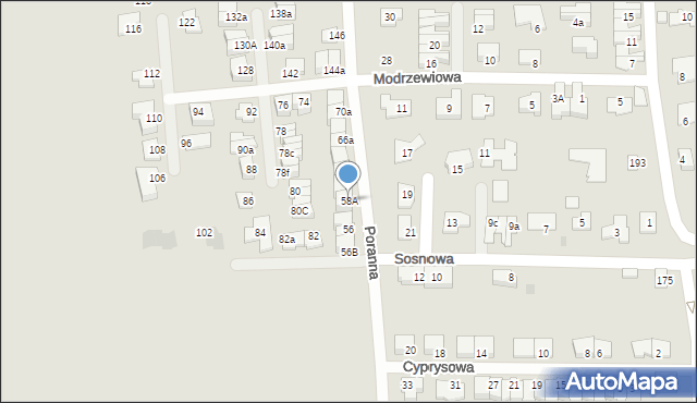 Siemianowice Śląskie, Poranna, 58A, mapa Siemianowice Śląskie