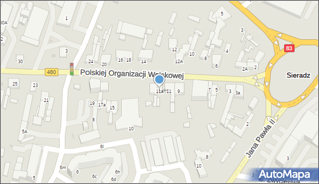 Sieradz, Polskiej Organizacji Wojskowej, 11a, mapa Sieradz