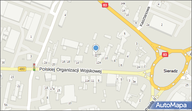 Sieradz, Polskiej Organizacji Wojskowej, 12, mapa Sieradz