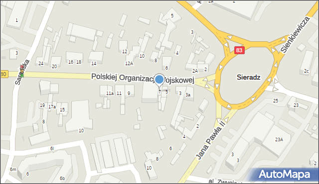 Sieradz, Polskiej Organizacji Wojskowej, 7, mapa Sieradz