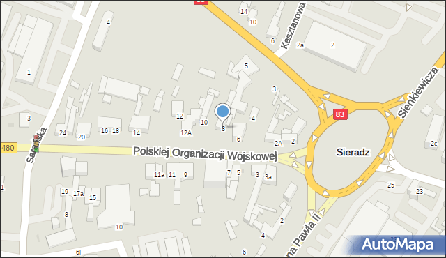 Sieradz, Polskiej Organizacji Wojskowej, 8, mapa Sieradz