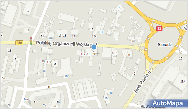 Sieradz, Polskiej Organizacji Wojskowej, 9, mapa Sieradz