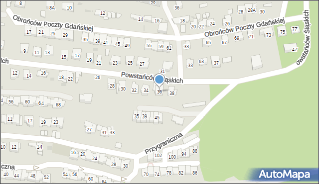 Sosnowiec, Powstańców Śląskich, 36, mapa Sosnowca