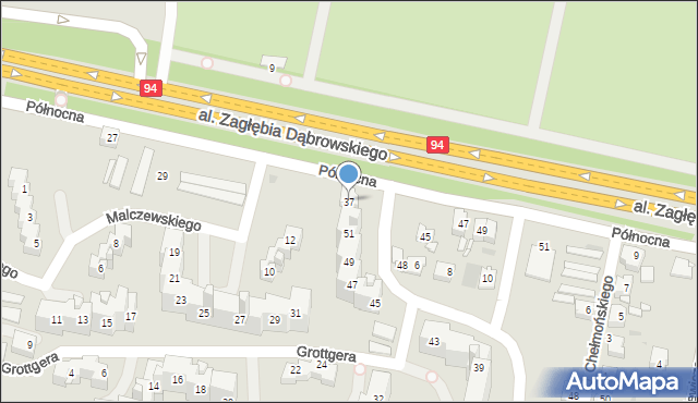 Sosnowiec, Północna, 37, mapa Sosnowca