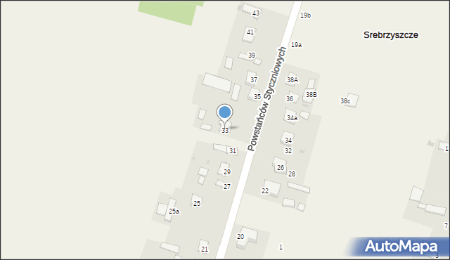 Srebrzyszcze, Powstańców Styczniowych, 33, mapa Srebrzyszcze