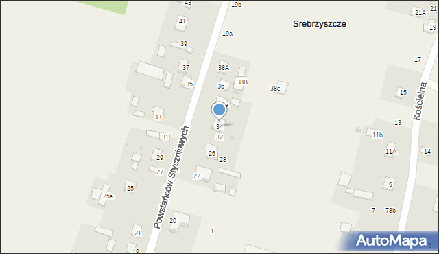 Srebrzyszcze, Powstańców Styczniowych, 34, mapa Srebrzyszcze