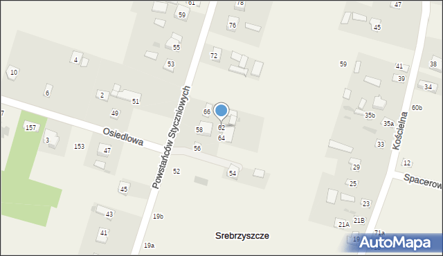 Srebrzyszcze, Powstańców Styczniowych, 62, mapa Srebrzyszcze