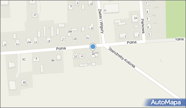 Staroźreby, Polna, 14, mapa Staroźreby