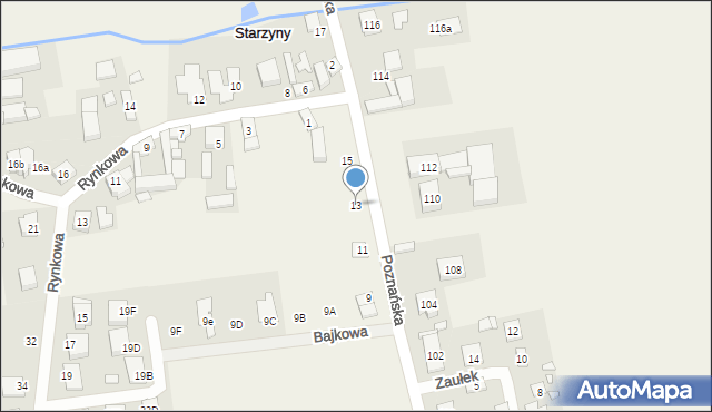 Starzyny, Poznańska, 13, mapa Starzyny